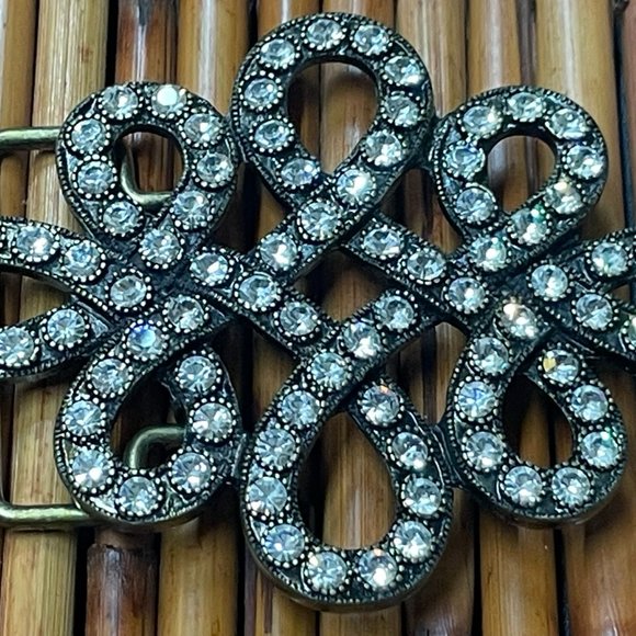 VINTAGE New Belt Buckle Fancy Rhinestone Encrusted Swirl Design Brass Metal - Picture 2 of 5